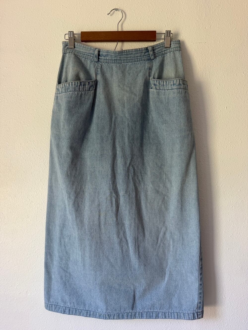 Vintage The Kenya Long Blue Jean Denim Skirt  Ruffled 100% Cotton Boho Staple 14